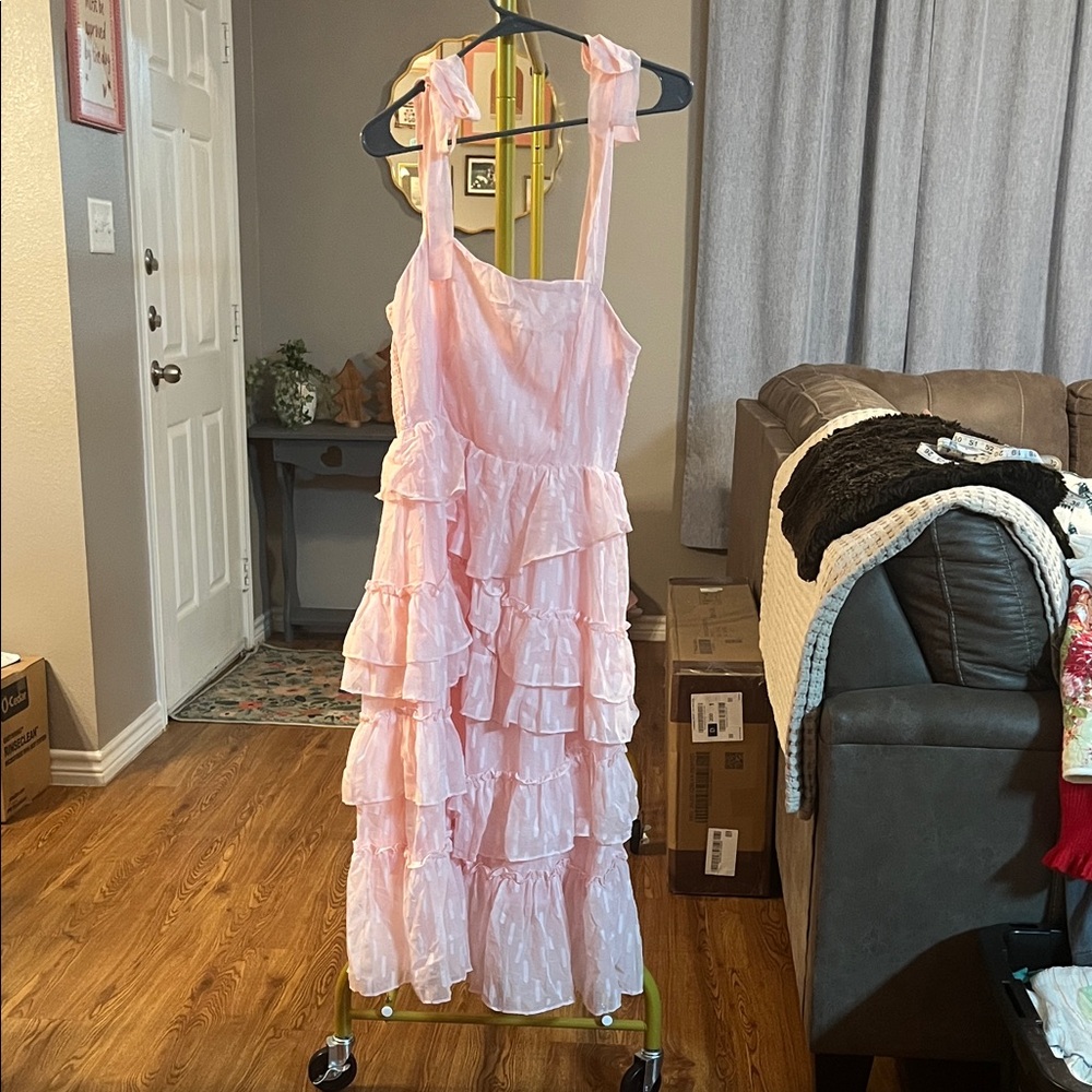 So Me Pink Textured Ruffle Dress